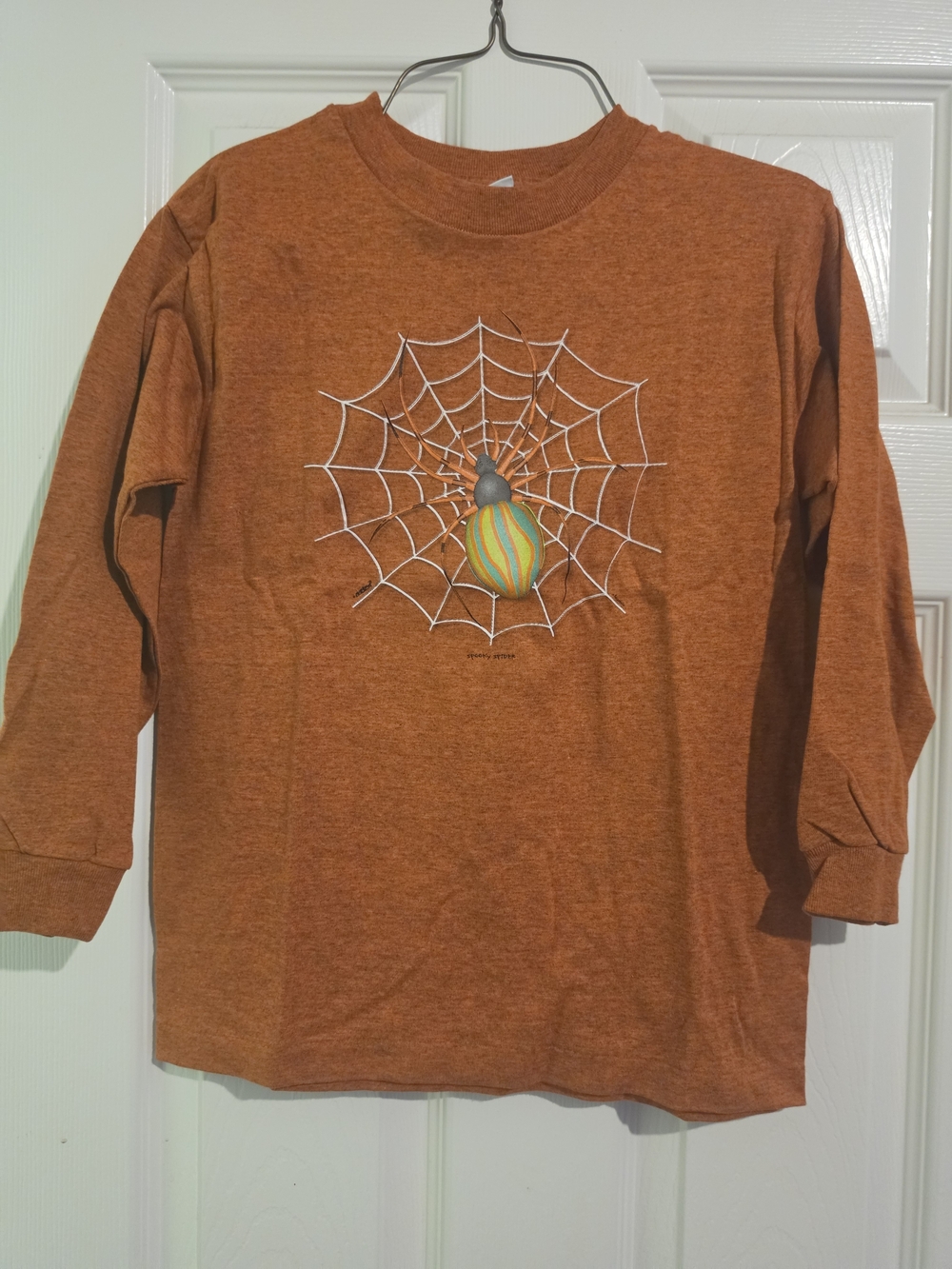 Kids Long-Sleeve Orange Spider Web Tee